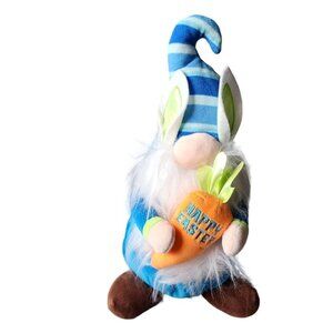 Easter Plush Blue 12" Garden Gnome with Bunny Rabbit Ears & Carrot Stuffed Pal